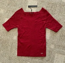 Womens Tahari Short Sleeve Top Barolo Red Size Medium TH93107