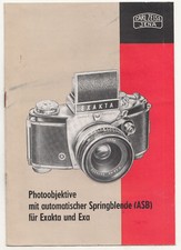Carl Zeiss Jena Prospekt Photoobektive Springblende für Exakta & Exa 1961 (P1