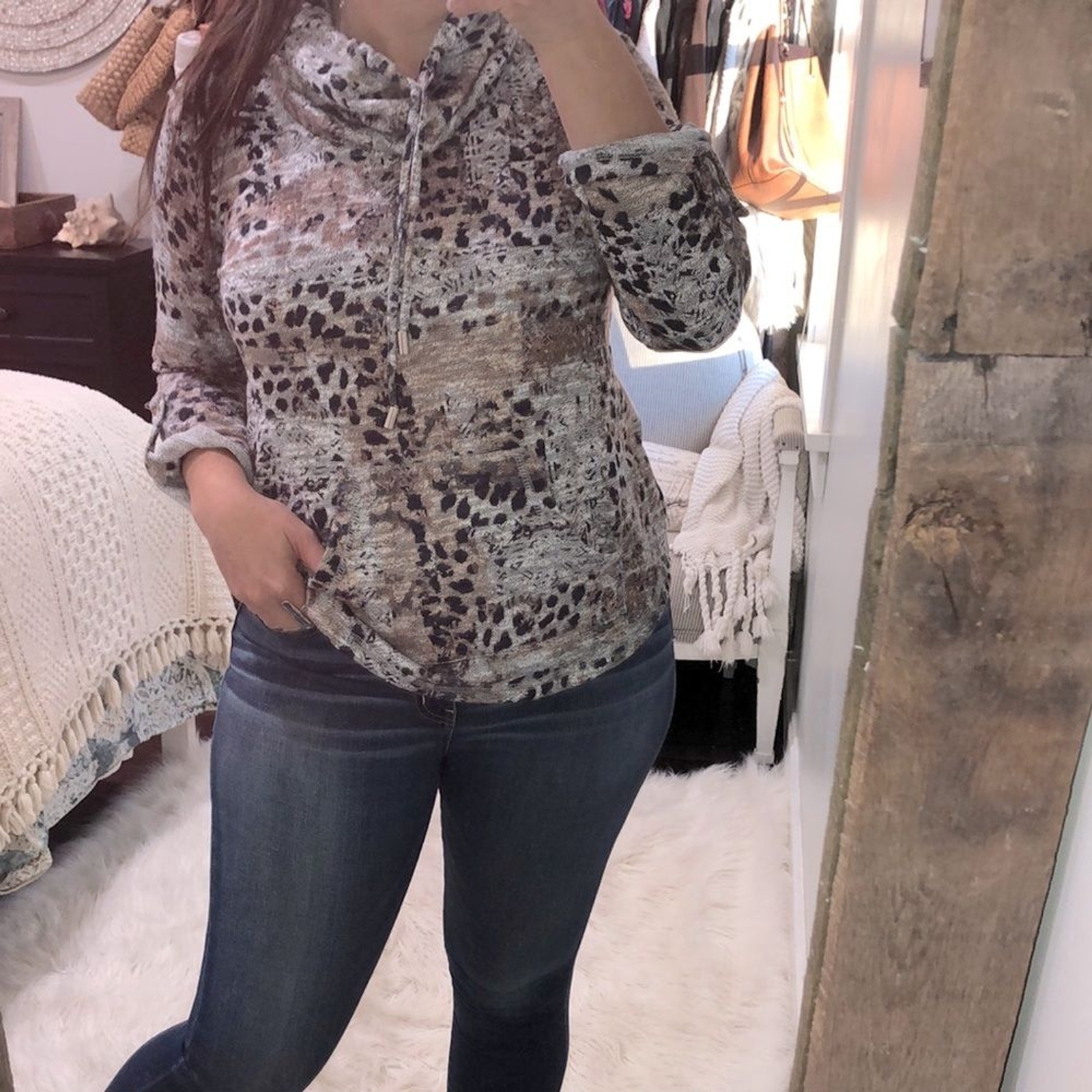 Ruby Road size small leopard print mock turtlenec… - image 1