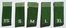 1000pcs DARK GREEN WOVEN CLOTHING LABEL SIZE TAGS- XS S M L XL (200pc each size)