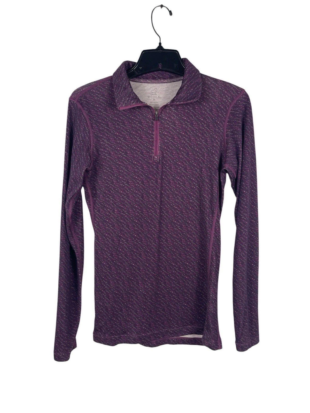 WoolX Merino Wool Quarter Zip Pullover Womens M Purple Print Base Layer