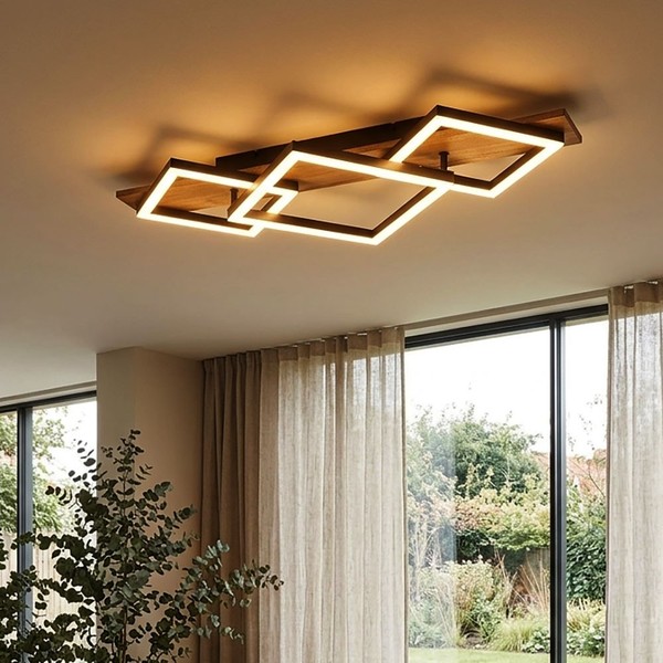 Deckenleuchte Deckenlampe Wohnzimmerleuchte Led Wohnzimmerlampe Holzoptik L 61Cm-image
