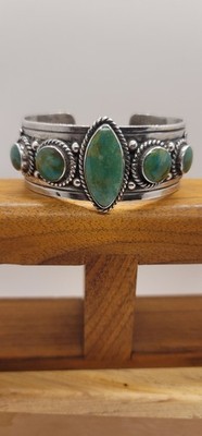 Vintage Sonoran Gold Turquoise Navajo Silver Cuff Frank Yazzie