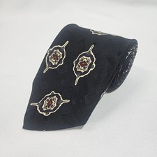 Robert Talbott Mens Black Silk Geometric Medallion Hand Sewn Tie Made in USA
