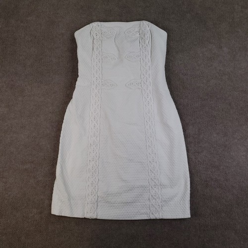 Lilly Pulitzer Dress Womens 0 White Strapless Textured Lace Trim Fitted Cotton