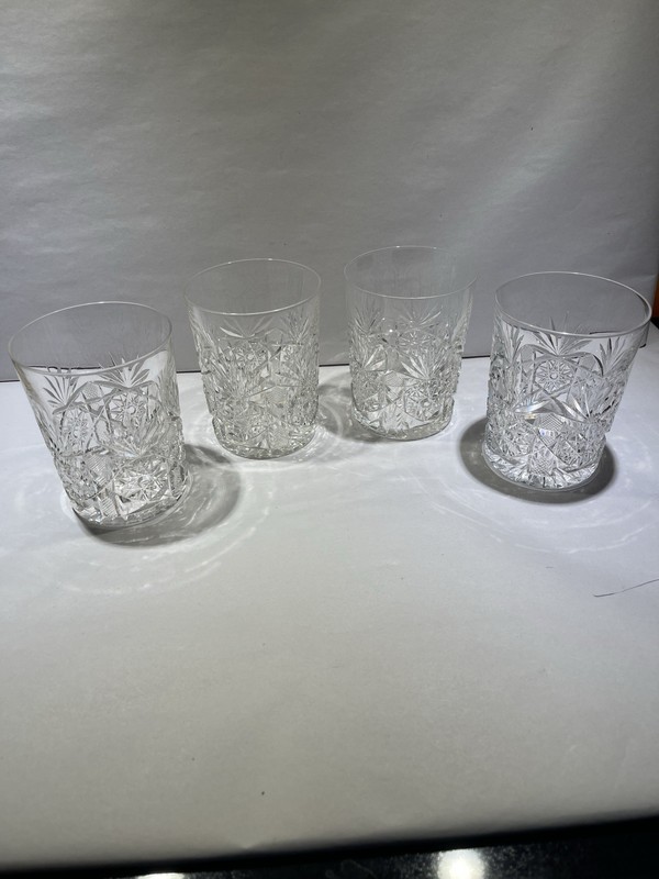 Set Of 4 “Old-Fashioned” Spirits Cut Glass Tumblers.