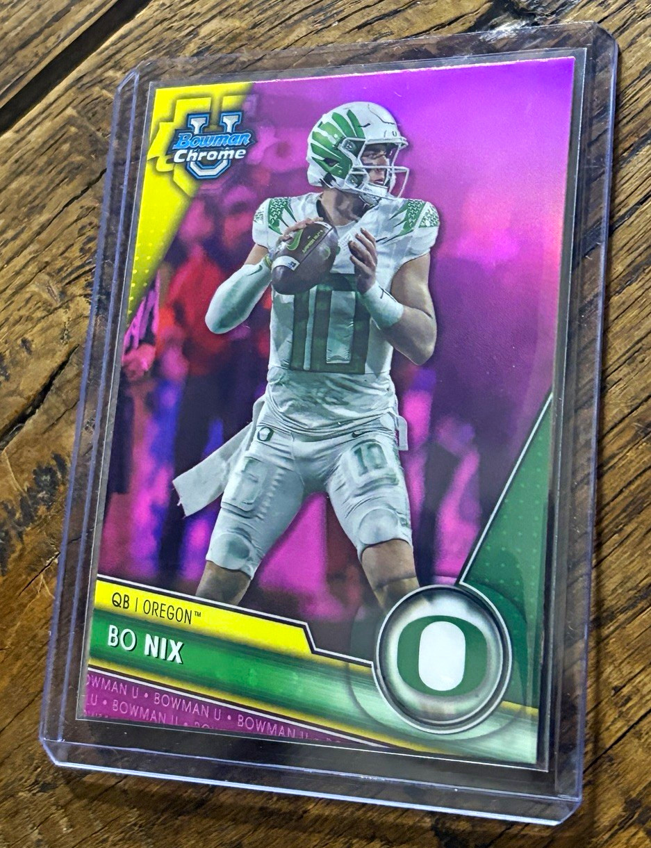 2023 Bowman Chrome University Bo Nix Pink Refractor RC #159 Oregon Ducks