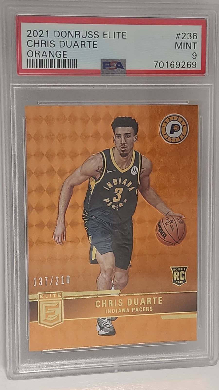 2021 DONRUSS ELITE -ORANGE- CHRIS DUARTE #236 RC - /210 - PSA 9 MINT - POP 1!!