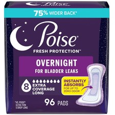 Poise Overnight Incontinence  Postpartum Pads for Bladder Leaks, Long, White