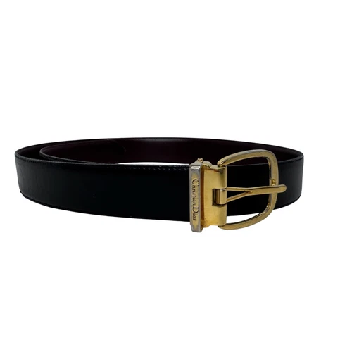 Ceinture réversible homme vintage CHRISTIAN DIOR boucle dorée cuir noir marron
