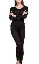 Silk Long Johns Thermal Underwear Set for Cold Weather - Small, Black