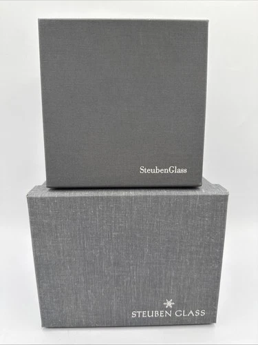 2 Steuben Glass EMPTY Grey Presentation Box w/ Pouch & Paperwork