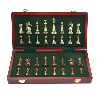 Large Metal Deluxe Chess Retro Copper Plated Alloy Chess Adult Set Board Game...