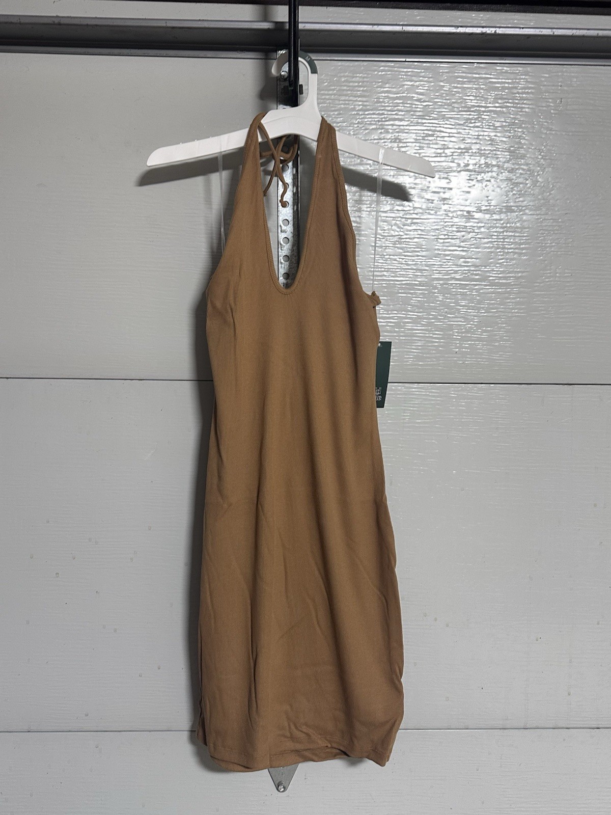 A New Day Women's Brown Ribbed Halter Dress Size M Sleeveless Stretch