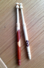 AUSTRALIA. 2 STRONG HAND-MADE INLAID WOOD LACE-MAKING BOBBINS 1995
