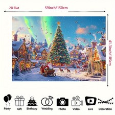 1pc Fairytale Village Christmas Eve Scene Tapestry - UV Printed Polyester Wall H