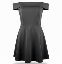 Lulus Season of Fun Black Off-the-Shoulder Skater Mini Dress Medium JD7678