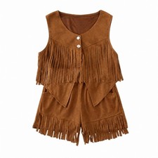 Western Fringe Vest Costume Set Faux Suede Fringed Dance Costume Sturdy
