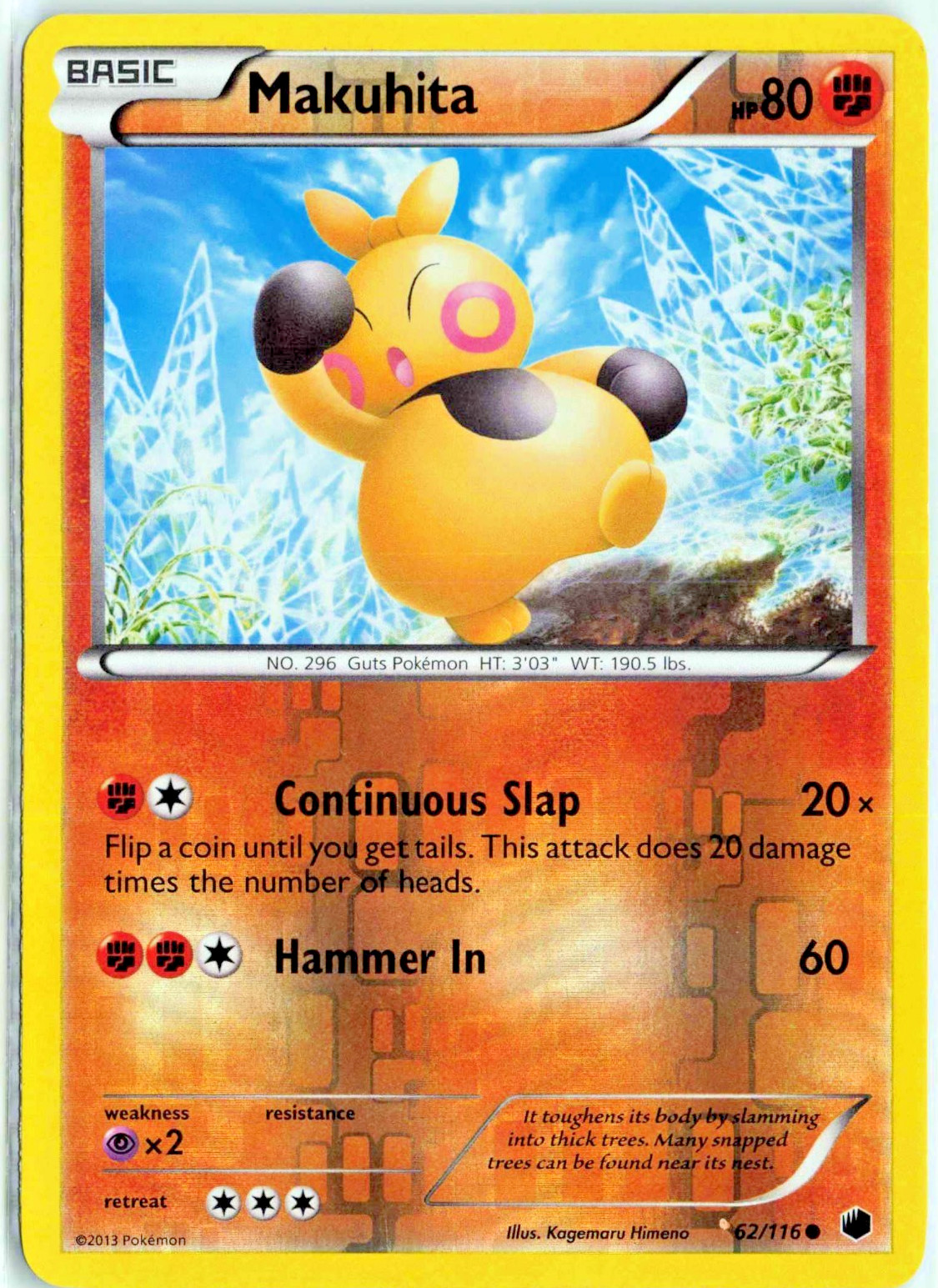 Makuhita 62/116 Plasma Freeze Reverse Holo Pokemon Card