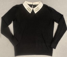 Milano Women’s Sweater Pullover L Black Embellished Point Collar Classic City