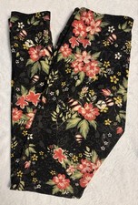 Lularoe OS One Size Leggings Black With Floral Print Soft