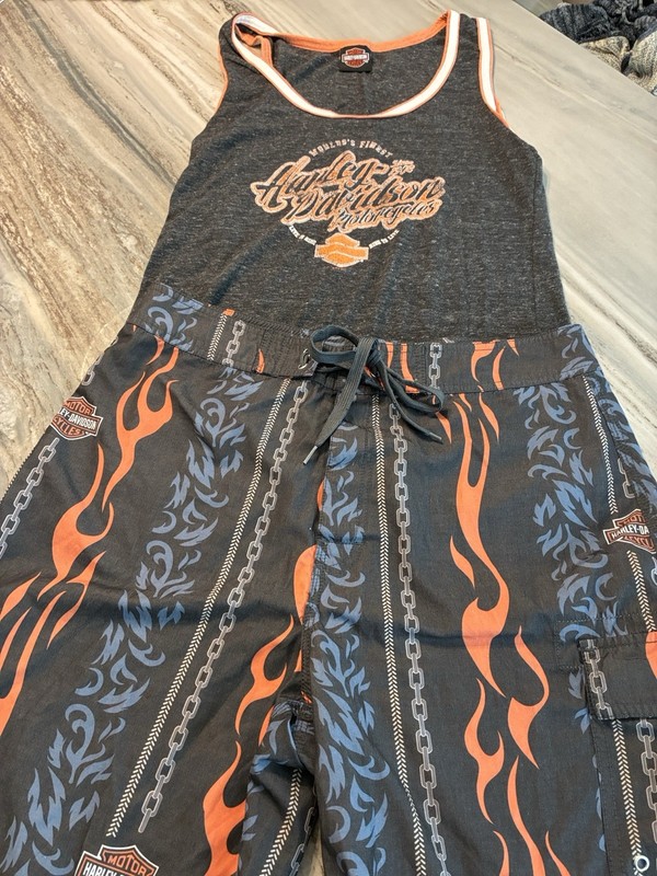 Harley Davidson Shorts Sz M Flames Munich  & Tank Italy  Sz XL EUC