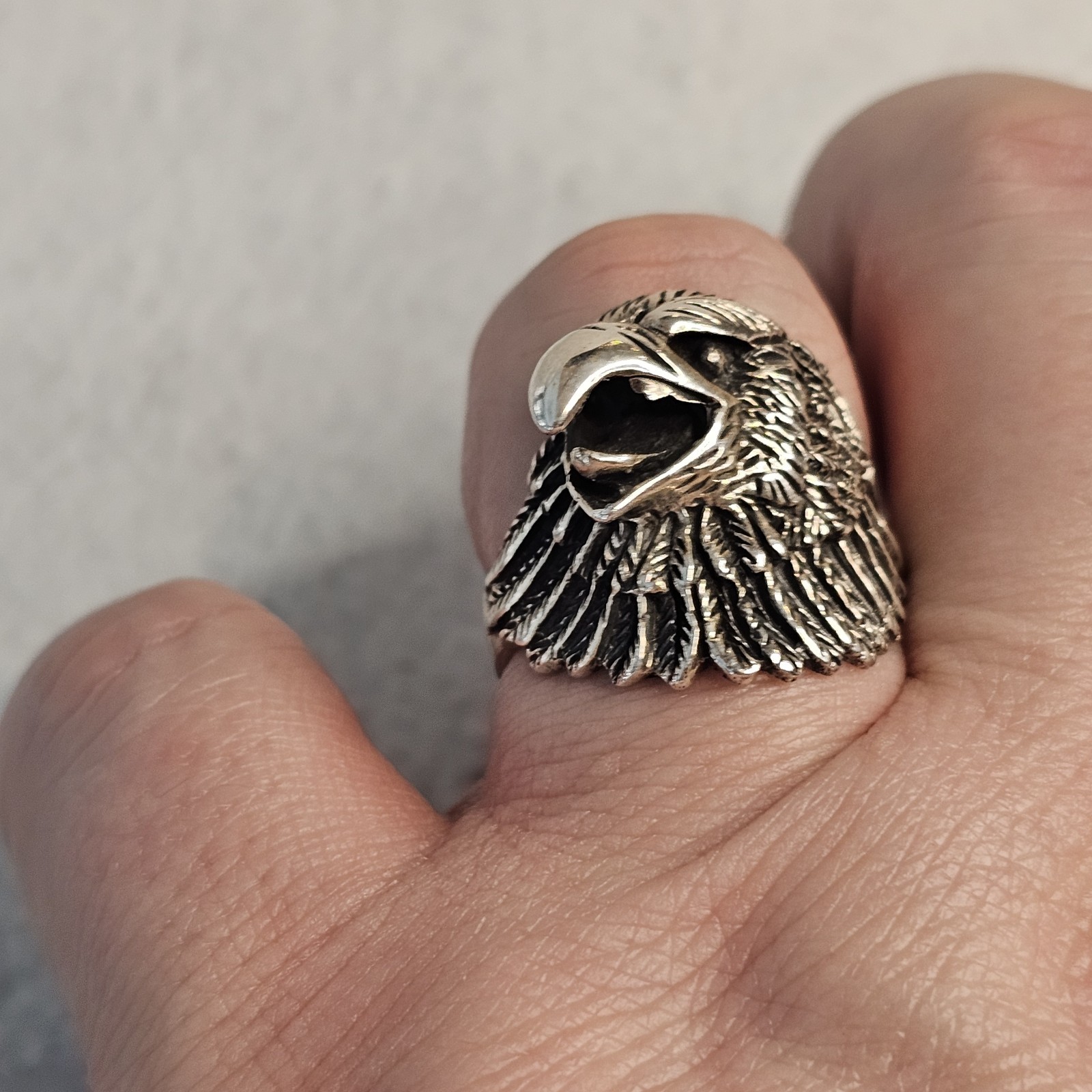 Men’s Solid Sterling Silver 3D Eagle Head Ring Si… - image 17