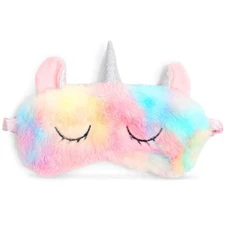 Unicorn Sleeping Mask for Girls Women Kids Eye Cover Travel, Satin & Faux Fur