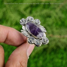 Natural Chevron Amethyst Statement Anniversary Flower Ring Jewelry 925 Silver