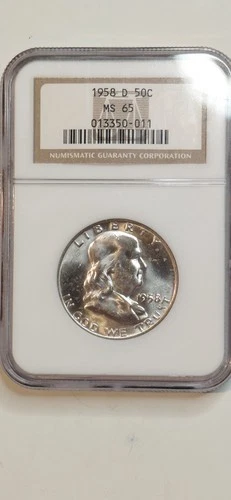 1958-D 50c Silver Franklin MS65 NGC Graded Toned Reverse See Pics