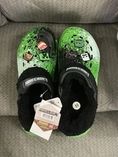 New Minecraft Themed Clogs, Green With Black Sherpa Lining - Size U.S. 6/7