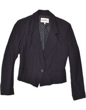 Byblos Womens Crop 1 Button Blazer Jacket It 44 Medium Navy Blue Linen Bb09