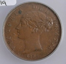 Gran Bretaña 1853 1/2 medio centavo KM#726 ICG MS 62 RB