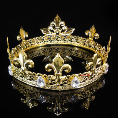 Men's Imperial Medieval Fleur De Lis Gold King Metal Crown 7.5cm Tall 57cm Circu