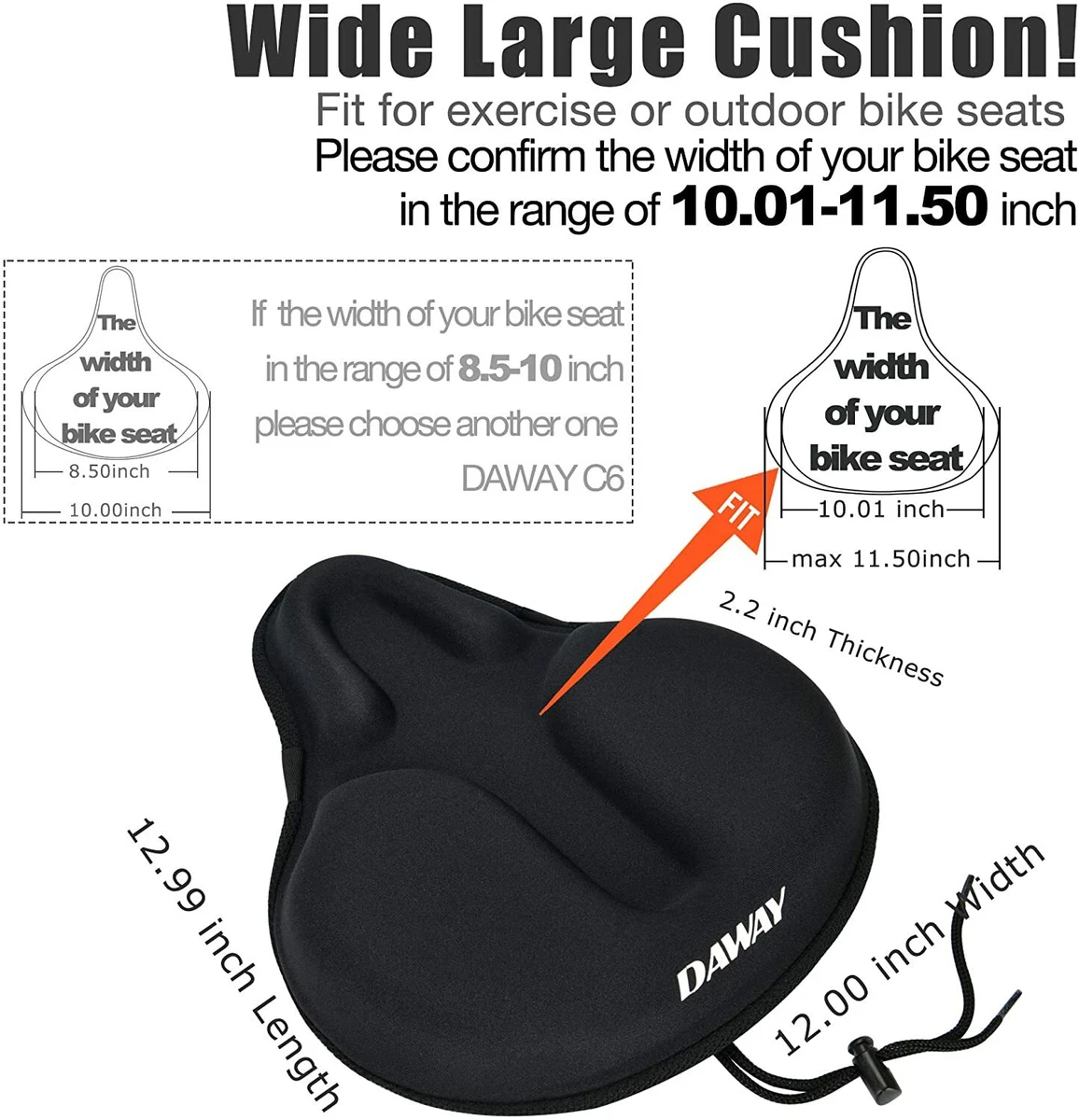 Comfortable Exercise Bike Seat Cover Large Wide Foam Gel Padded