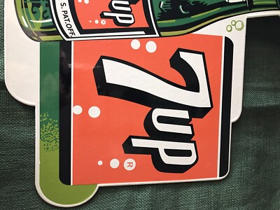 VINTAGE STYLE 7UP FLANGE 2 SIDED HEAVY BAKED PORCELAIN SIGN