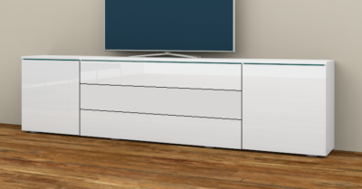 AURA TV-Schrank 200 Cm Breite – Moderner Fernsehunterschrank Mit LED-Beleuchtung & Viel Stauraum, Weiß Matt