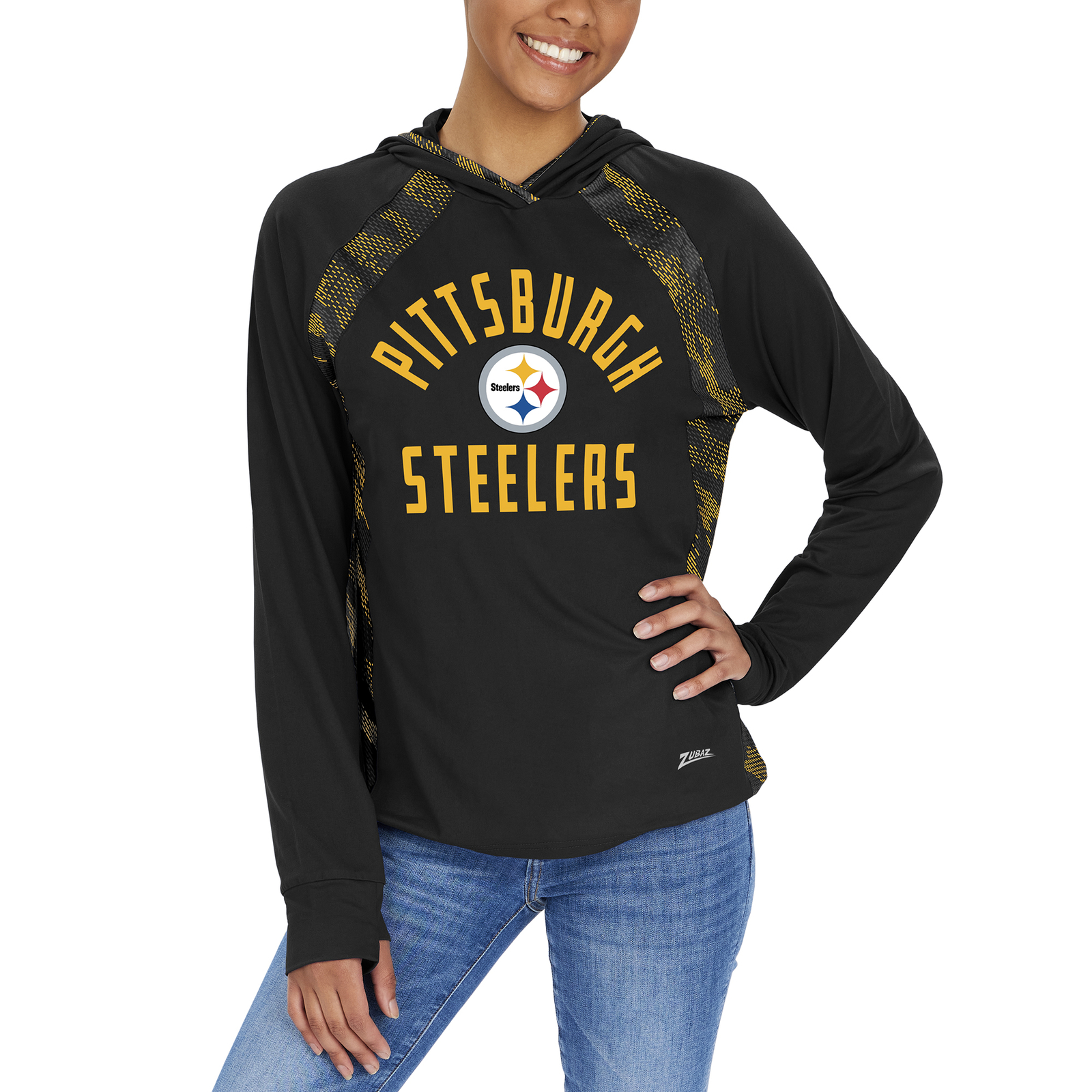 Легкая толстовка с капюшоном Zubaz NFL Womens Pittsburgh Steelers Elevated с принтом Viper