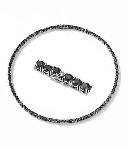 Collar Tenis Moissanita Negro Real Plata de Ley 925 Cadena Popular Unisex - Imagen 3 de 18