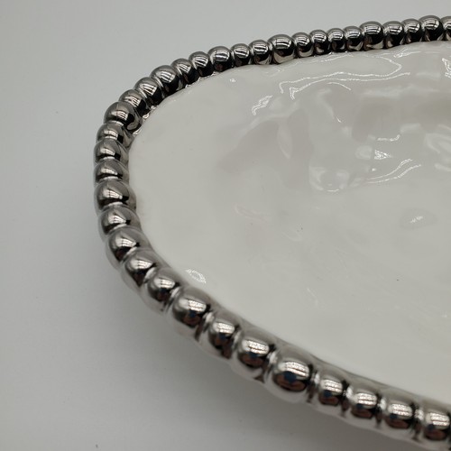 Pampa Bay Porcelain Large Oval Serving Tray with Silver Bead Edge - Picture 4 of 7