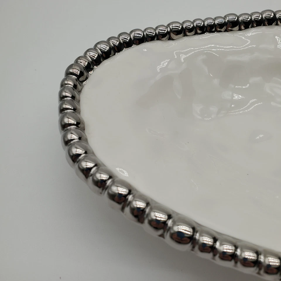 Pampa Bay Porcelain Large Oval Serving Tray with Silver Bead Edge - Image 4 of 4
