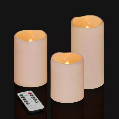 Flammenlose Kerzen 4" 5" 6" 3er Set Elfenbein Outdoor Indoor Säulen 3" Durchmesser - Bild 1 von 6
