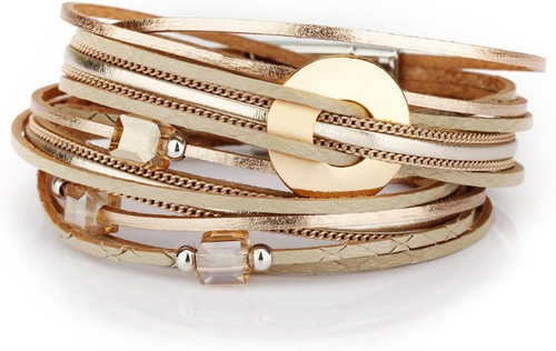 Leather Wrap Bracelets, for Women, Boho, Leopard, Multi-Layer, Crystal Beads - Picture 7 of 16