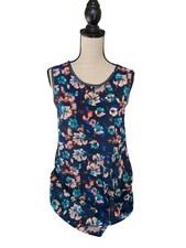Simply Vera Wang Womens Top M Blue Pink Floral Sleeveless Chiffon Cottagecore