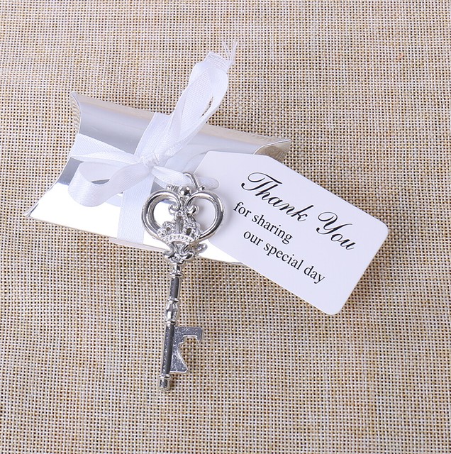 50 Silver Key Bottle Opener Candy Box Tag Wedding Favors Baby Shower
