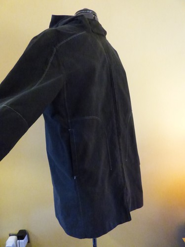 PETER WERTH Negro Impermeable Corto con Capucha Cremallera Topstitch Detalle Talla 3 GC - Imagen 5 de 24