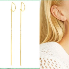 925 Sterling Silver  Simple Line Threader Thread Dangle Long Earrings A1483