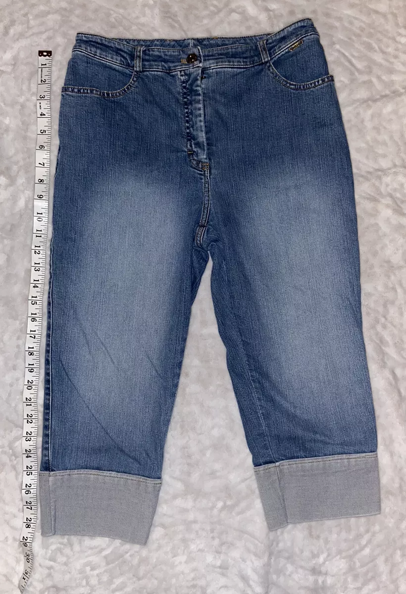 St. John Sport by Marie Gray Wom Blue Faded Jeans Capri Cuffed Pants Size 6