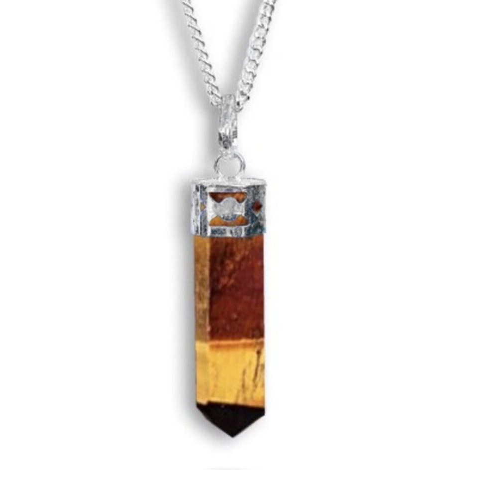 Tigers Eye Pendant Crystal Chakra Point Cap Sterling Silver Necklace Tiger  Eye
