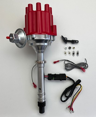Small Female Cap CHEVY 327 350 HEI Distributor + Red Coil + Wires under exhaus - Picture 3 of 16